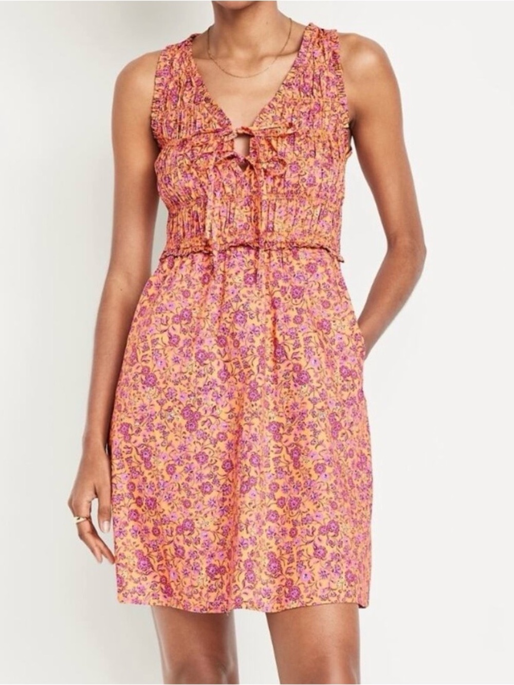 Old Navy Fit and Flare Pink Floral Bodice Mini Dress